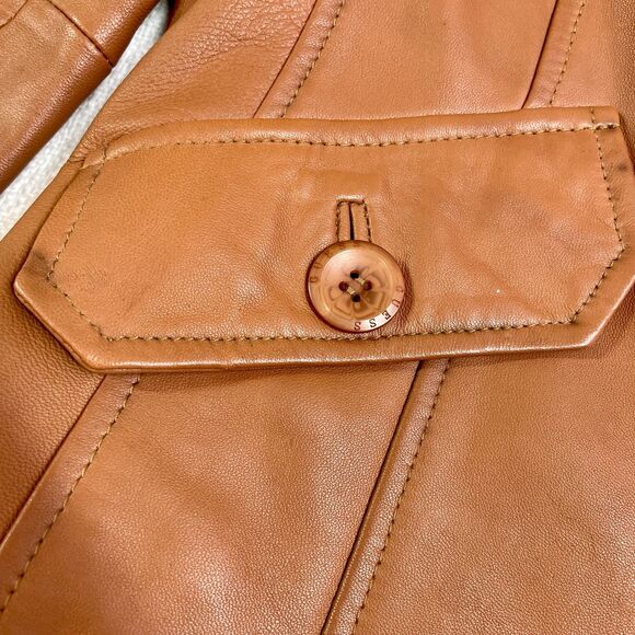 Guess Leather Jacket Small 70s Style Brown Camel Leather Jacket Size Small Guess - Picture 14 of 16